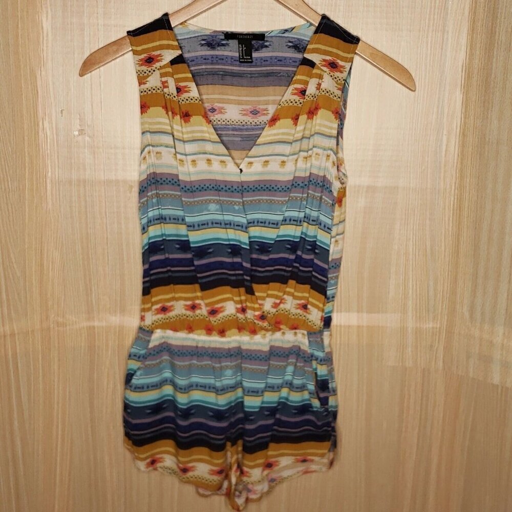 Forever 21 Womens Aztec Print Sleeveless Faux Wrap Romper Small
